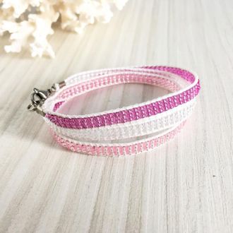 Бисерный браслет, бело-розовый браслет, браслет Чан Лу, браслет из бисера в стиле Chan Luu