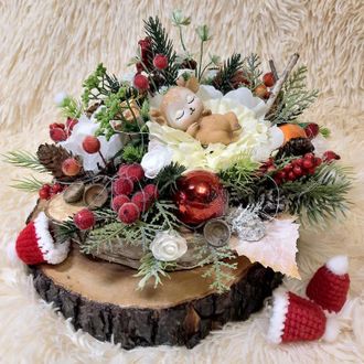 Новогодний рождественский подсвечник декор венок зимняя новогодняя  композиция на стол вінок