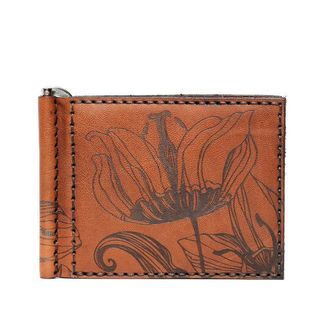 Коричневе портмоне Franko Nata flowers brown Small Money clip wallet із затиском для грошів