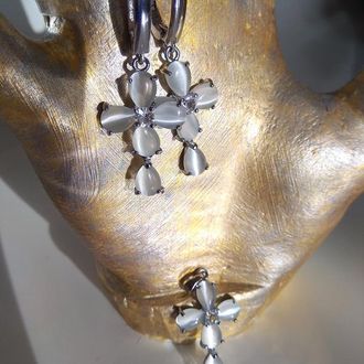 Сережки і кулон з натуральним каменем котяче око, срібло 925
