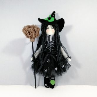 Кукла ведьма на Хэллоуин Текстильная кукла ведьмочка Игрушка чародейка Черный декор