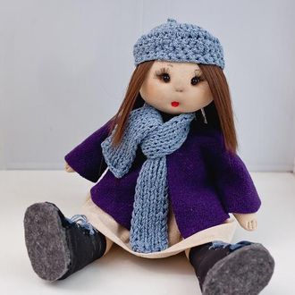 Тряпічна лялька в пальто і капелюсі, Оригінальний подарунок
